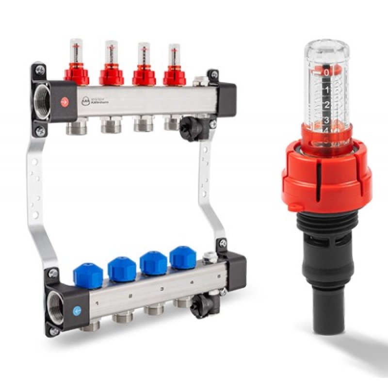 KAN-therm InoxFlow Rozdzielacz 6-obwodowy UFSTmax z przepływomierzami 0-5L/min i zaworami do siłowników oraz sekcją odpowietrzającą Kod 1316157143