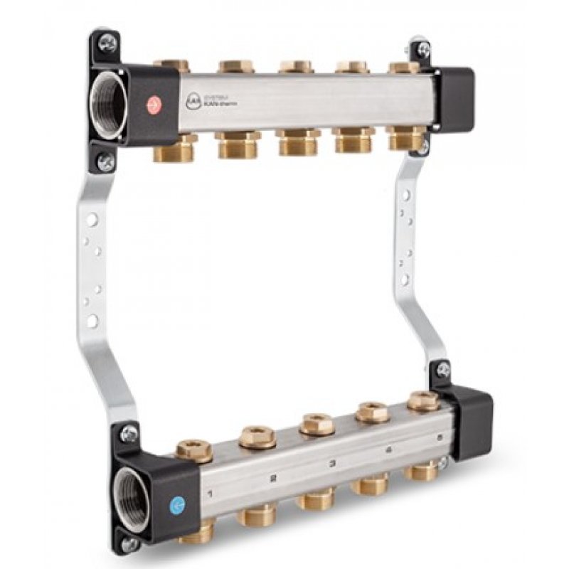 KAN-therm InoxFlow Rozdzielacz 5-obwodowy RVV z nyplami 3/4 i zaworami odcinającymi Kod 1316161003