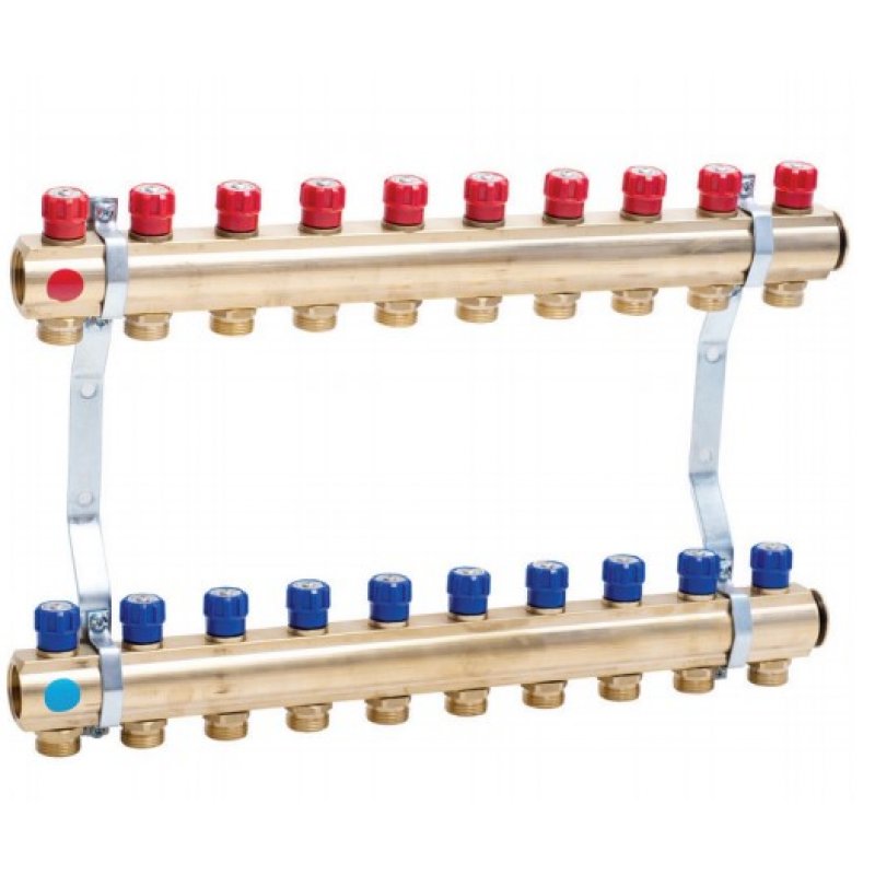Perfexim PHA-109A Rozdzielacz 2- obwodowy mosiężny z zaworami odcinająco-regulacyjnymi Kod 30-109-0200-002