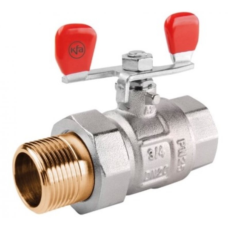 KFA Zawór kulowy wodny ze śrubunkiem, pełnoprzelotowy, nakrętno-wkrętny z dławikiem, motylek 1/2 Kod 700-221-15