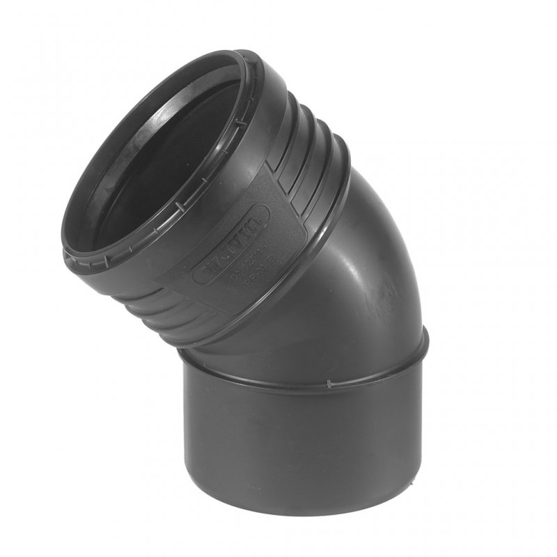 Wavin Sitech+, Kolano fi 50/45 stopni, czarne, PP-MD, DN 50 Kod: 3067726