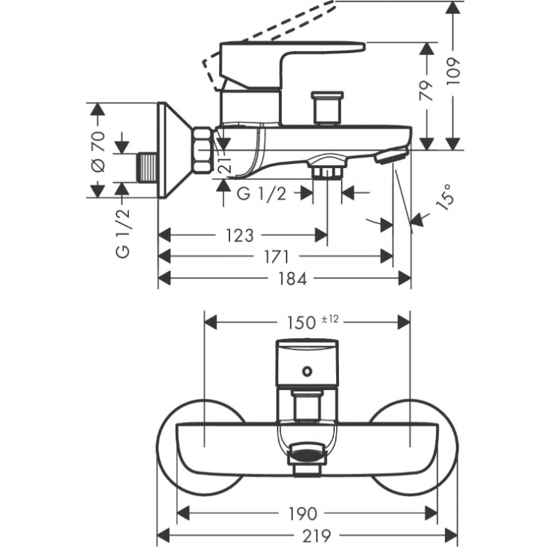 Hansgrohe Vernis Shape Bateria wannowa ścienna, czarna matowa kod: 71440670 