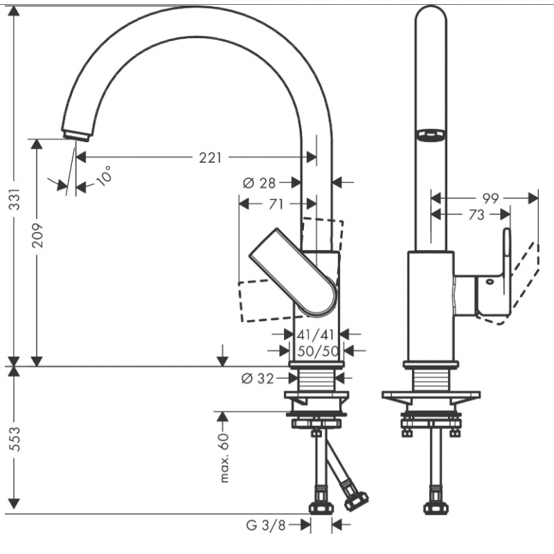 Hansgrohe Vernis Shape M35 Bateria kuchenna, jednouchwytowa, stojąca, chrom kod 71871000 