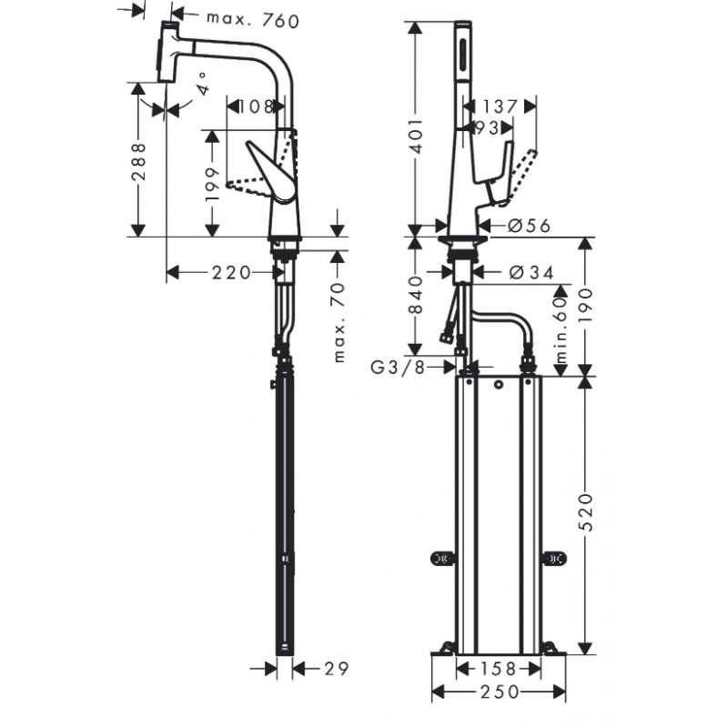 Hansgrohe Talis Select M51 Bateria kuchenna 300, jednouchwytowa, wyciągana wylewka, 2jet, sBox, chrom kod 73867000 