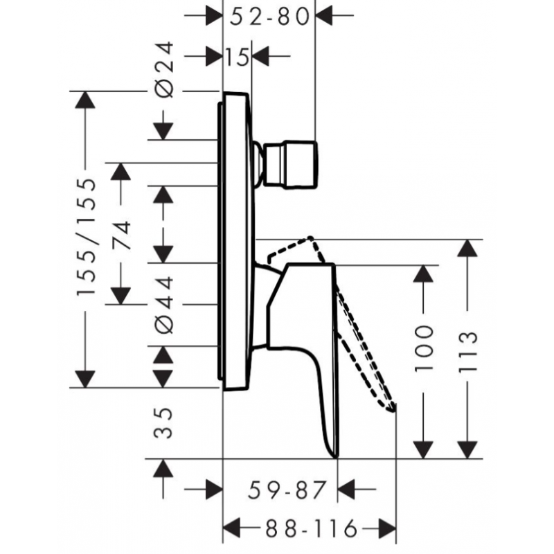 Hansgrohe Talis E Jednouchwytowa bateria wannowa ścienna, montaż podtynkowy,  czarna matowa kod: 71474670 