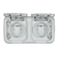 PANASONIC PALMIYE Gniazdo podwójne uziemieniem i klapką, poziome, szare Kod 90555585