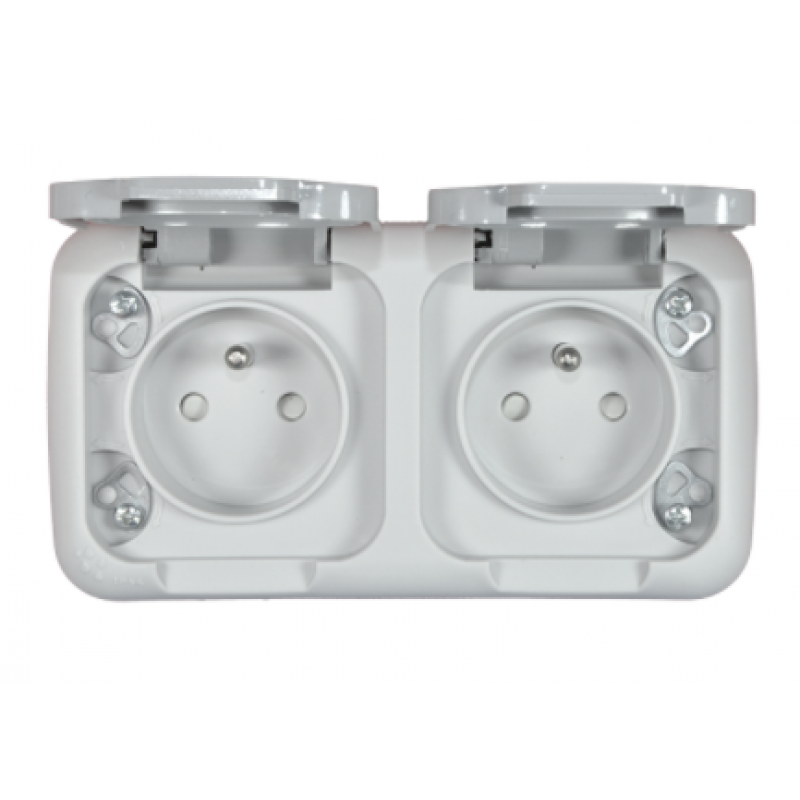 PANASONIC PALMIYE Gniazdo podwójne uziemieniem i klapką, poziome, szare Kod 90555585