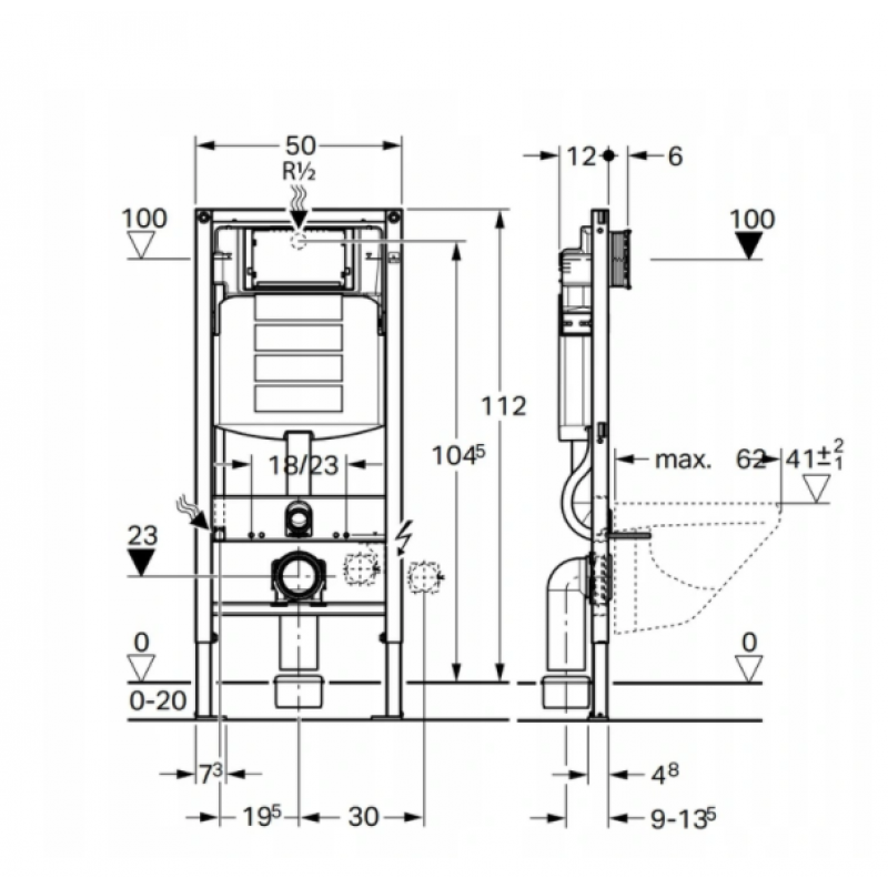 Geberit Duofix Sigma Concept Zestaw stelaż podtynkowy do WC z przyciskiem Sigma 01 błyszczący chrom + miska wisząca WC z deską Kod S010 