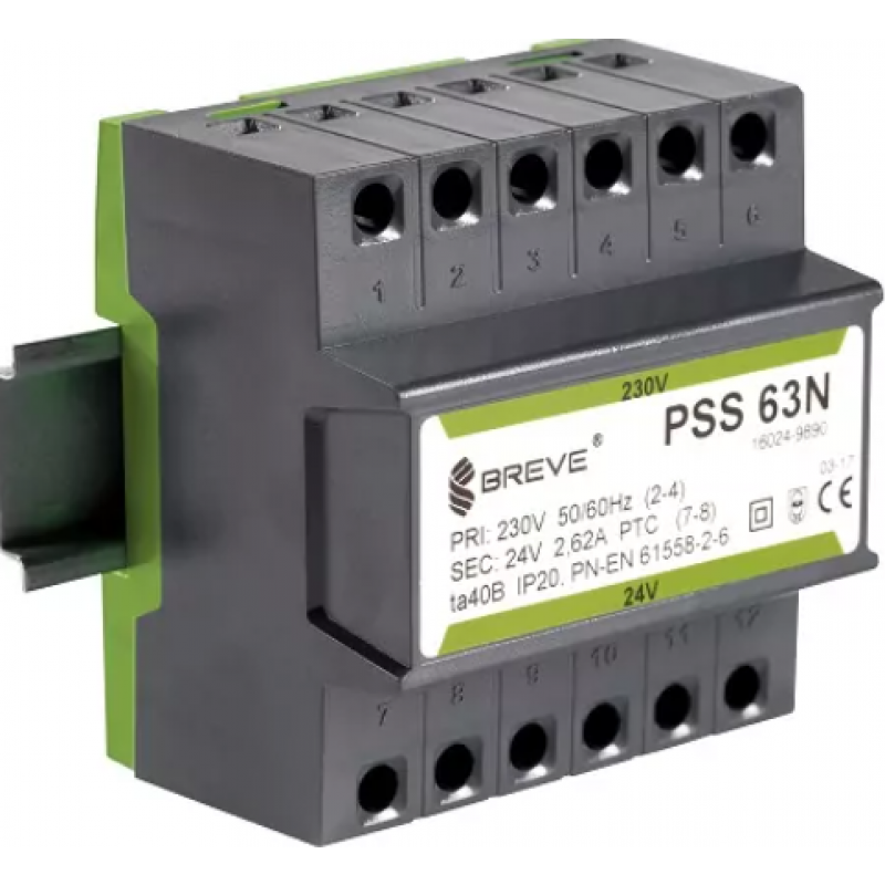 Breve PSS Transformator jednofazowy na szynę DIN TH-35 50N 230/242V Kod 16024-9888