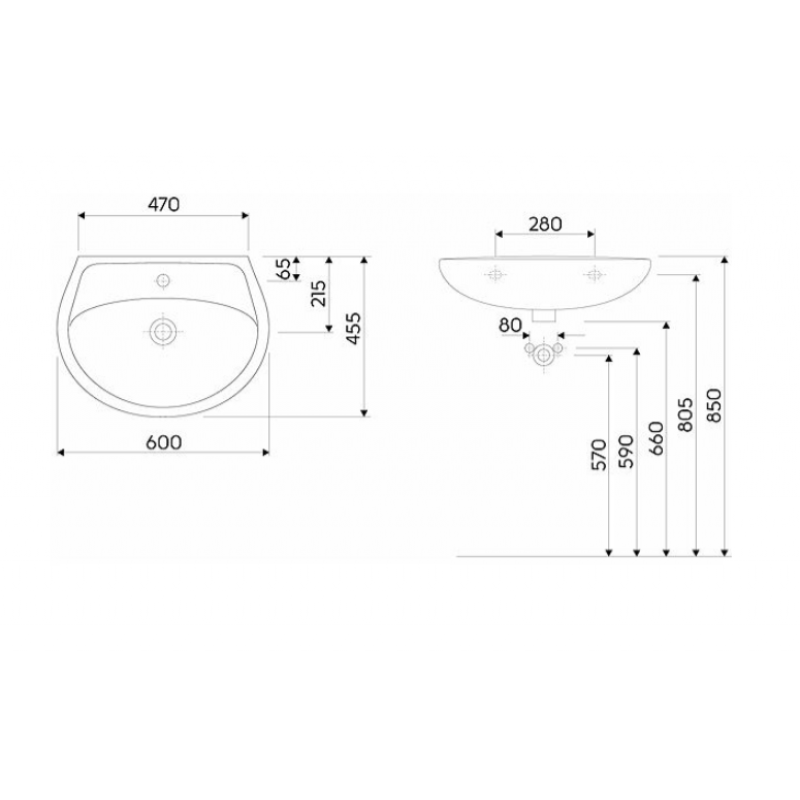 Koło IDOL umywalka 60 x 45 cm, z otworem, z przelewem KOD M11160000 