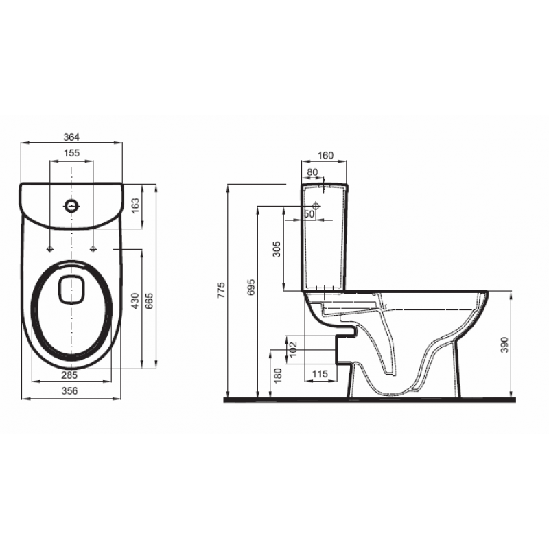 Geberit Selnova Stojąca miska WC do spłuczki nasadzanej, lejowa, wylot poziomy, Rimfree kod: 500.283.01.5 