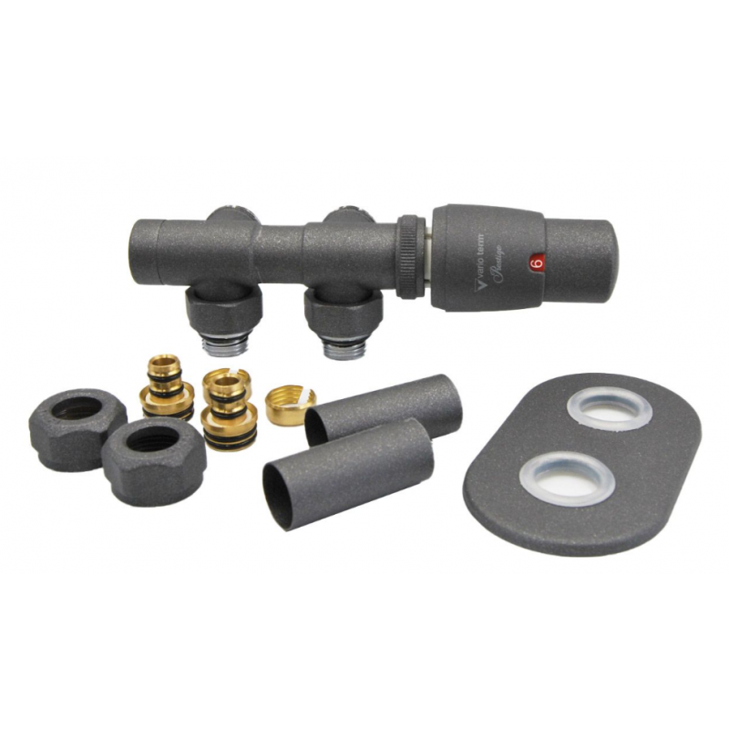 Vario Term Twins All In One Zestaw grzejnikowy lewy ze złączkami na pex, grafit strukturalny Kod ATSGS0205CFK/L(PEX)