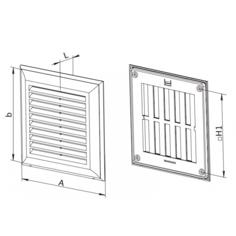 Vents Kratka wentylacyjna z siatką, bez kołnierza, 180x180mm, biały kod: EL180AUR 