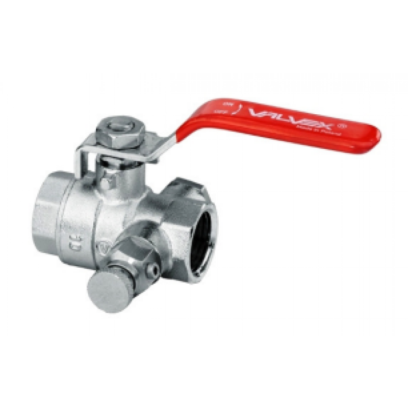 Valvex ONYX Zawór kulowy niklowany 1/2cala z korkiem, zaworkiem spustowym i dławikiem z dźwignią stalową Kod 1452650
