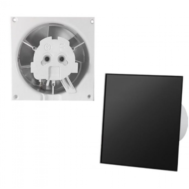 AIRROXY Wentylator domowy ścienno-sufitowy dRim fi100mm łożysko kulkowe, opóźniony włącznik czasowy ze szklanym panelem czarny połysk Kod 0240