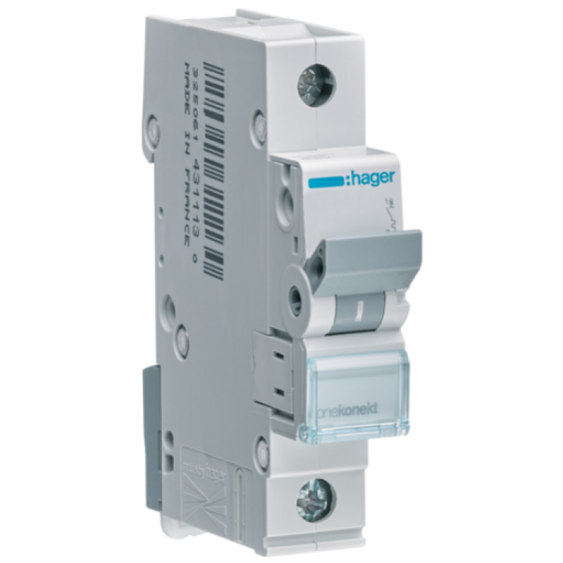 Hager MCB Wyłącznik nadprądowy Icn=6000A 1P B 16A Kod MBN116E