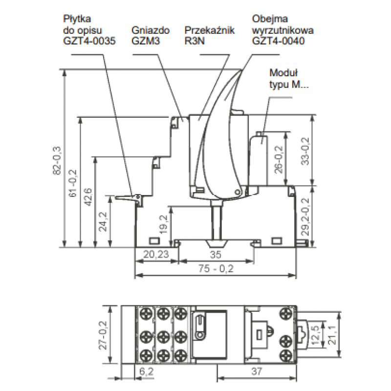 RELPOL Przekaźnik interfejsowy PIR3-024DC-00LD z gniazdem GZM3 Kod 854788 