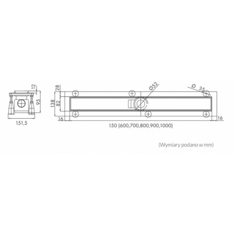 Sched-Pol STANDARD PLUS Odpływ liniowy BASE do zabudowy dł.90cm Kod OLP90/ST 