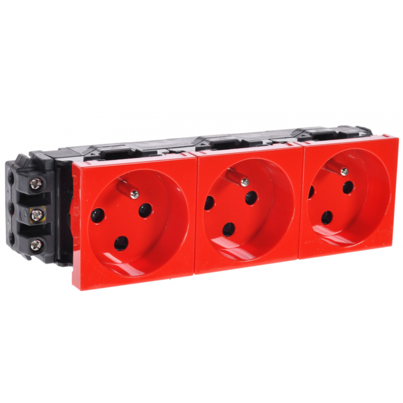 Legrand Mosaic Gniazdo do kanałów DLP 3x2P+Z, z przesłonami, przyłącze śrubowe, 16A-250V, z uziemieniem, czerwone Kod 077343