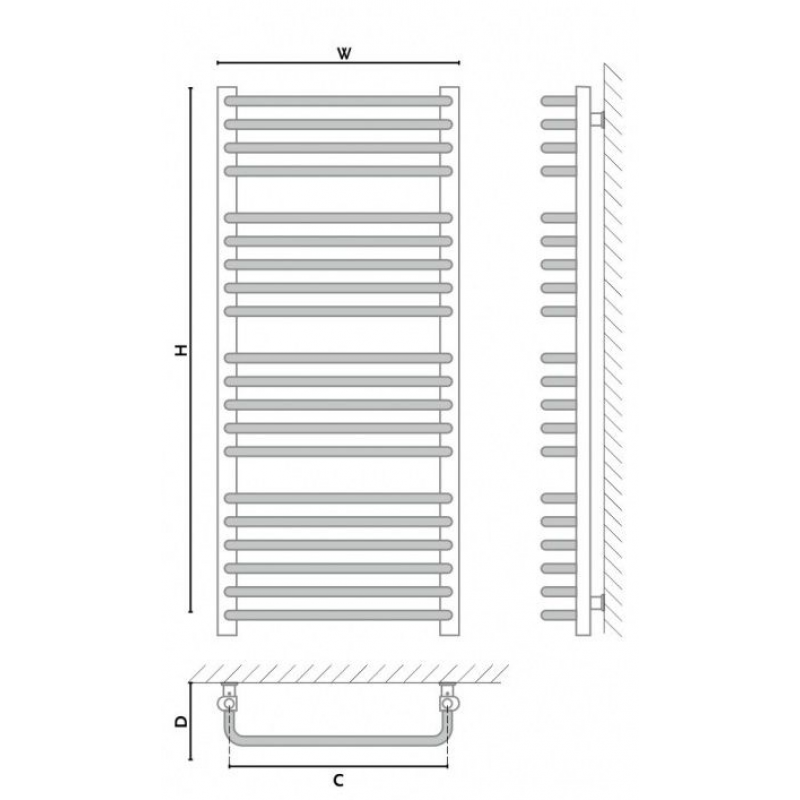 Gorgiel Grzejnik pionowy łazienkowy AE 91/44, 910x440mm, 390W Kod 10111194601101 