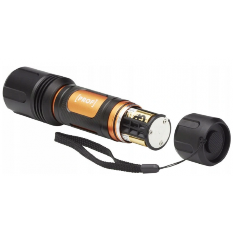 PROF FOCUS 1500 Latarka, 2 różne natężenia (1500 i 290 lumenów), funkcja stroboskopu, na baterie 6xAA KOD 501978256 