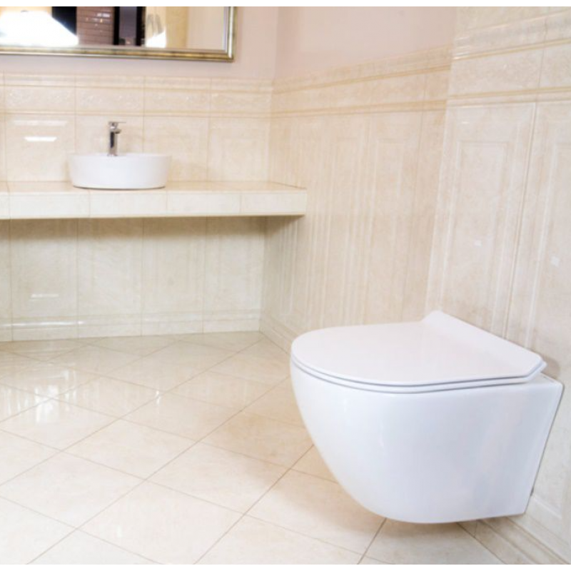 Geberit Duofix Zestaw stelaż podtynkowy do WC + miska wisząca WC LAVITA RIM+ SOFI SLIM z deską sedesową wolnoopadającą duroplast + zestaw wsporników dystansowych Kod S051 
