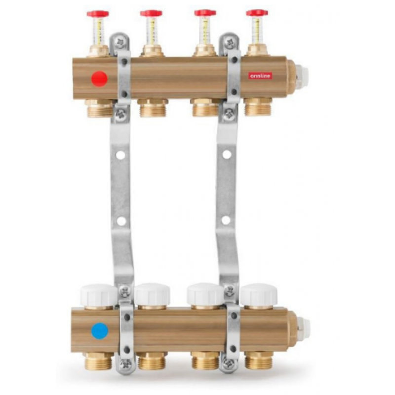 Onnline Rozdzielacz mosiężny do c.o. 1cal z zaworami i przepływomierzami, 5-obiegów Kod 1327179081