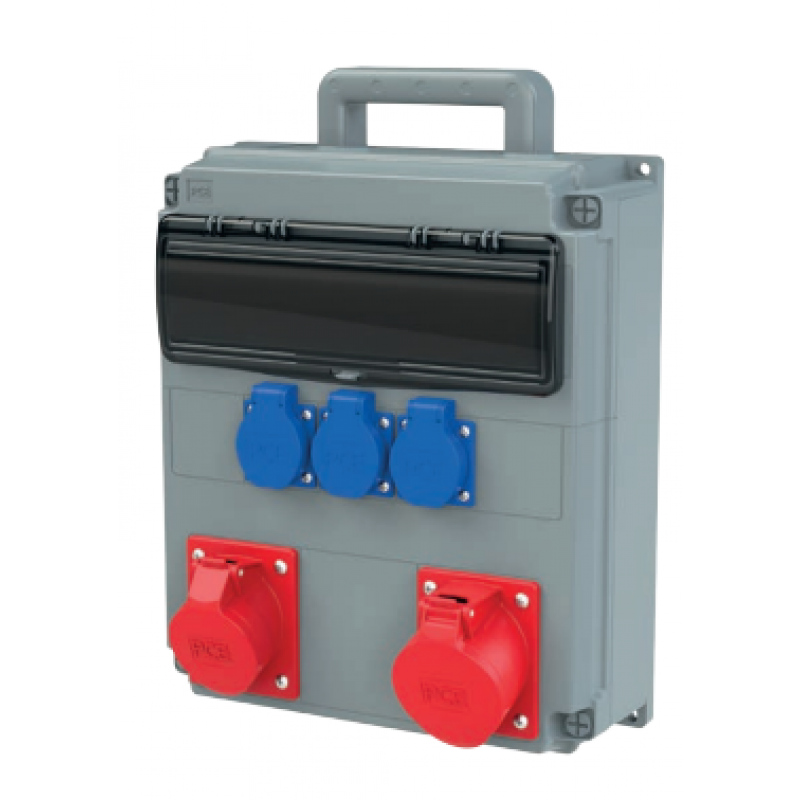 PCE OPOLE Rozdzielnica stacjonarna, 1x32A/5P 400V, 1x16A/5P 400V, 3xGS 16A 230V, przenośna z rączką KOD: 909210006W