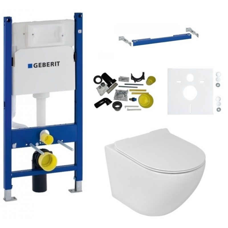 Geberit Duofix Zestaw stelaż podtynkowy do WC + miska wisząca WC LAVITA RIM+ SOFI SLIM z deską sedesową wolnoopadającą duroplast + zestaw wsporników dystansowych Kod S051