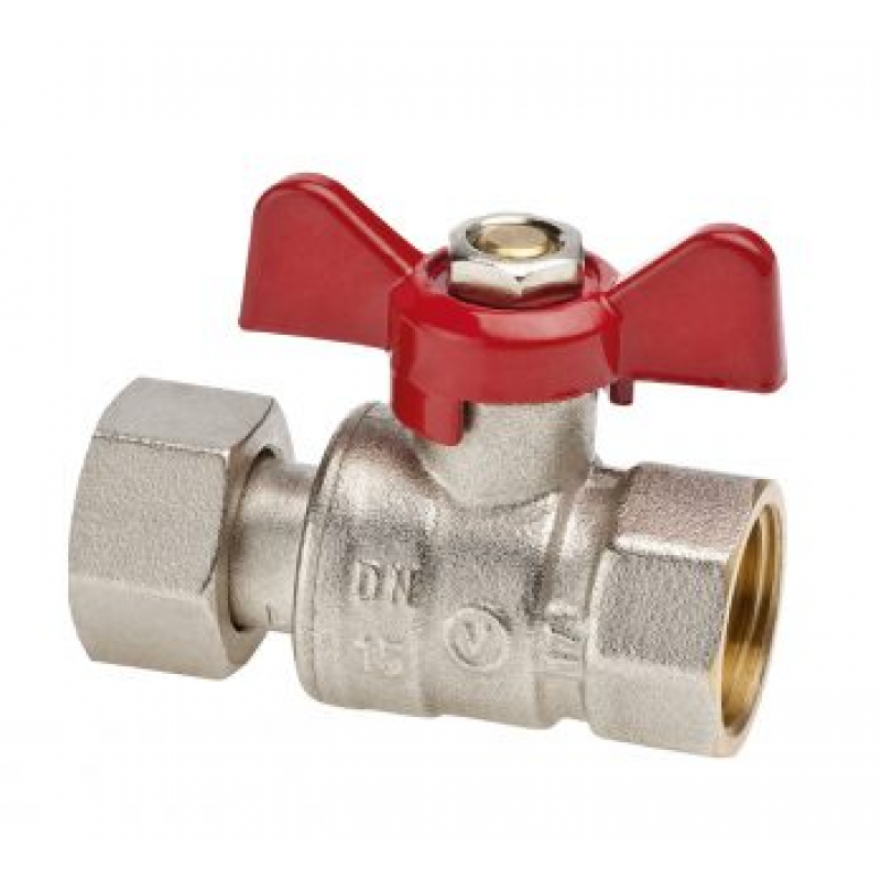 Valvex SPIN Zawór kulowy prosty G3/4-G3/4, z dławikiem, motylkiem aluminiowym, obrotowa nakretka, wersja nakrętno-nakrętna Kod 1472960