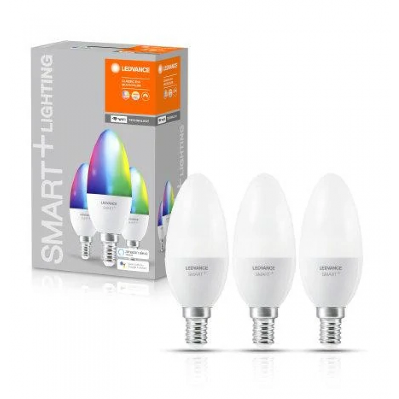 Ledvance Żarówka LED SMART+, trzonek E14, B40, 5W, 470lm, RGB+CCT, Tunable White, ściemnialna, ze sterowaniem WiFi, komplet: 3 szt. Kod 4058075485938 
