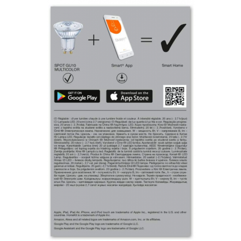 Ledvance Żarówka LED SMART+, trzonek GU10, 5W, 350lm, 45°, RGB+CCT, Tunable White, ściemnialna, ze sterowaniem WiFi, komplet: 3 szt. Kod 4058075486058 