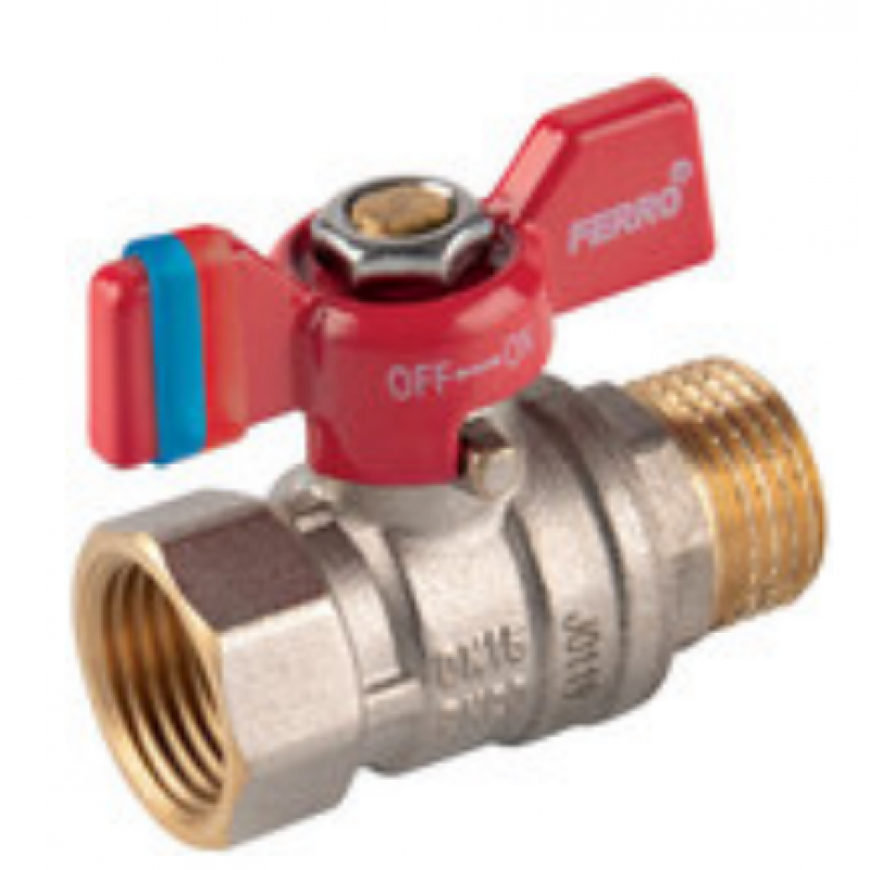 Ferro F-Comfort Zawór kulowy, 3/4 cala, nakrętno-wkrętny, z motylkiem, ze śrubunkiem kod KFCS2