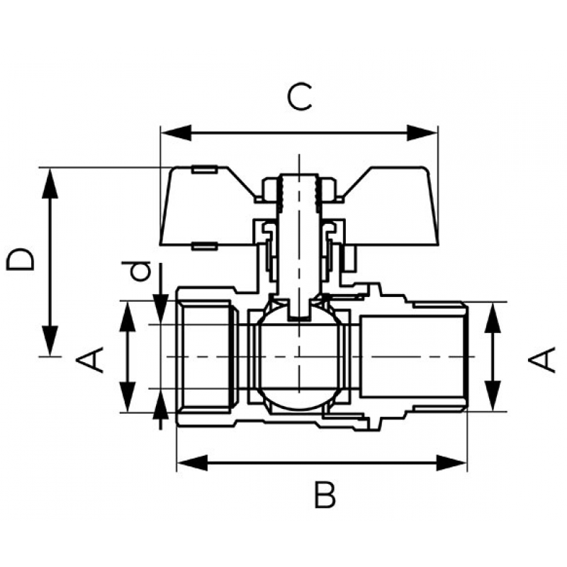 Ferro F-Comfort Zawór kulowy, 3/4 cala, nakrętno-wkrętny, z motylkiem, ze śrubunkiem kod KFCS2 