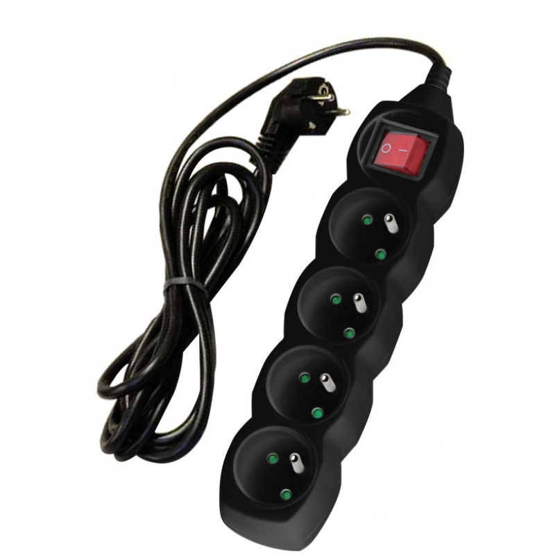 DPM Przedłużacz z uziemieniem, z wyłącznikiem, 4 gniazda, długość 1,5 m, 10A, czarny Kod PP35