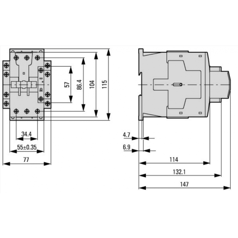 EATON Stycznik mocy DILM65-22(230V50HZ,240V60HZ), 3 bieguny, 3NO, 2NO+2NC, 65A, 30kW KOD 277926 