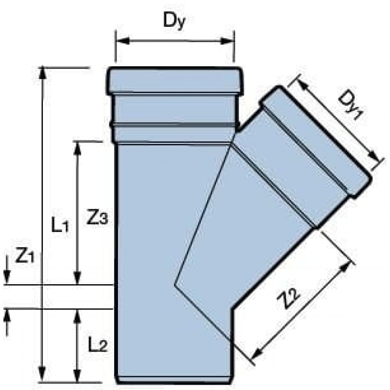Wavin Trójnik PVC 110x110x110/45 stopni, SN8, kl.S, z uszczelką dwuwargową Kod 3024154 