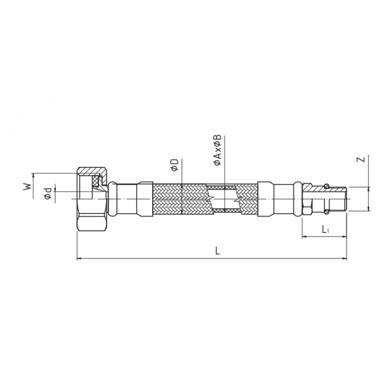 Perfexim PHA-9145C Wężyk nierdzewny WZ 3/8cala x M10 L=80cm PN12 DN8, krótka końcówka Kod 06-003-1010-080 