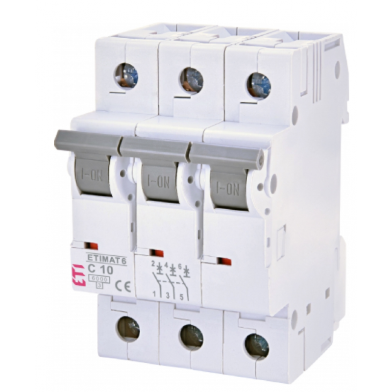 ETI ETIMAT 6 Wyłącznik nadprądowy 3-biegunowy, 6kA, 10A, C10 Kod 002145514