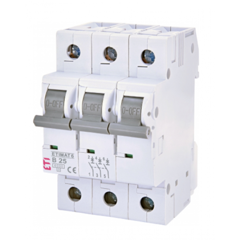 ETI ETIMAT 6 Wyłącznik nadprądowy 3-biegunowy, 6kA, 25A, B25 Kod 002115518