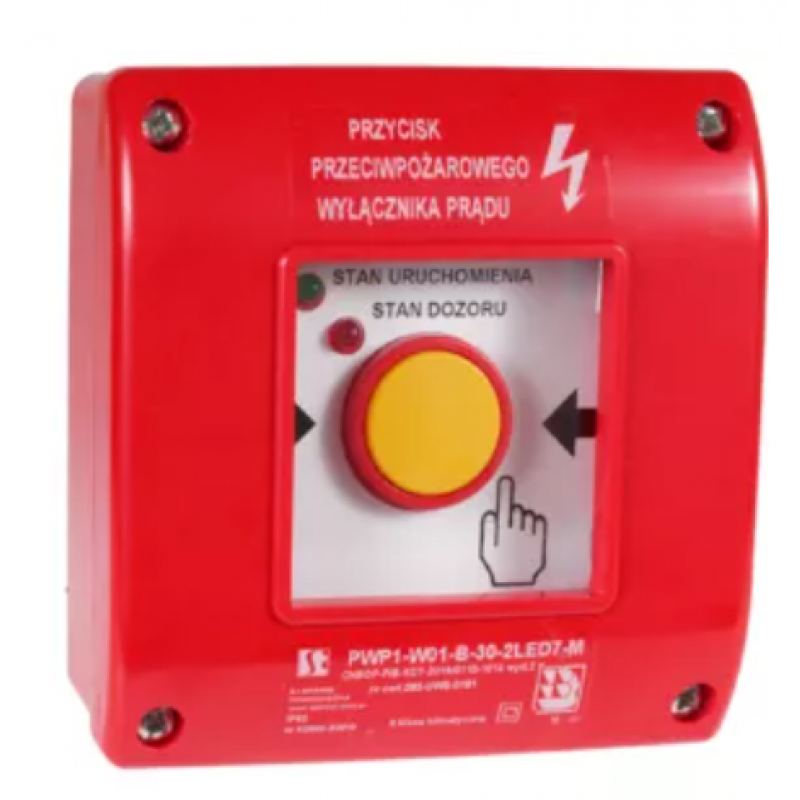 Spamel Przeciwpożarowy wyłącznik prądu PWP1-W01-A-20-2LED7-M, z młoteczkiem KOD PWP1-W01-A-20-2LED7-M