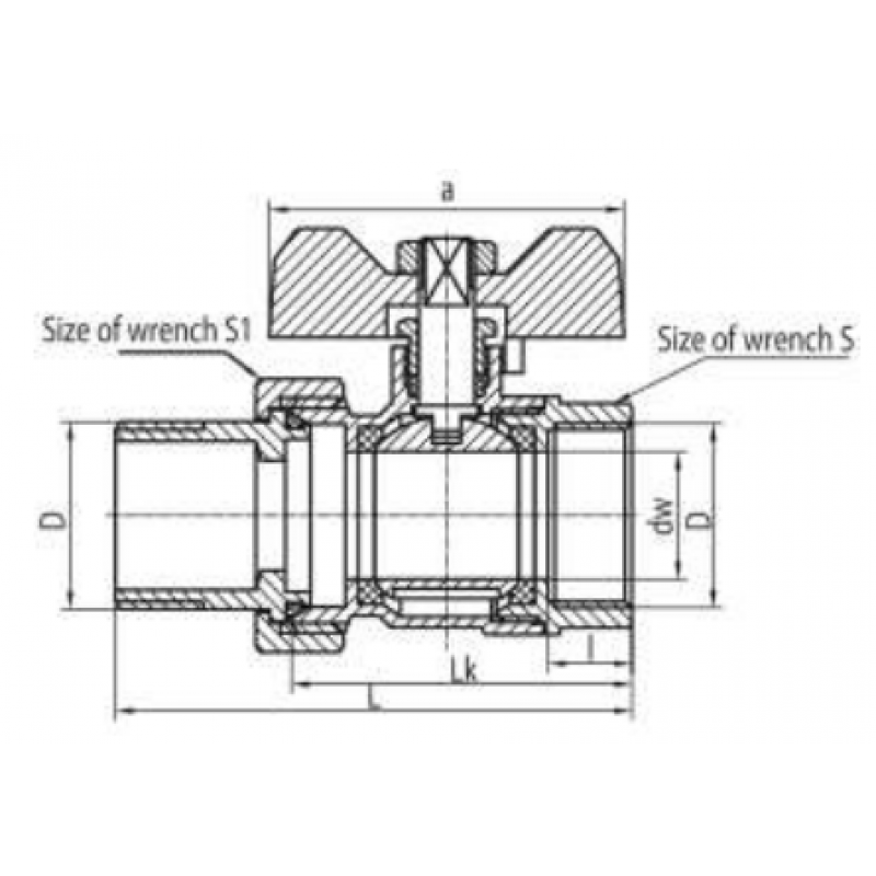 Onnline Zawór kulowy, 1/2 cala, z dławikiem, z półśrubunkiem, niklowany z motylkiem aluminiowym, GW/GZ Kod 1472880 