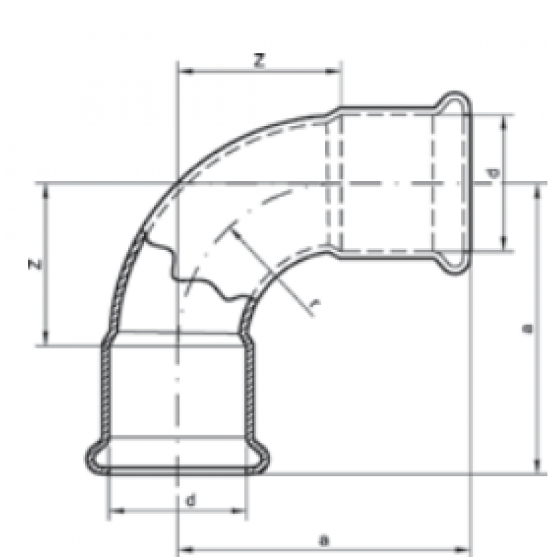 Sanha Press Gas Łuk 90 stopni ZWxZW 28mm KOD 110002A28 