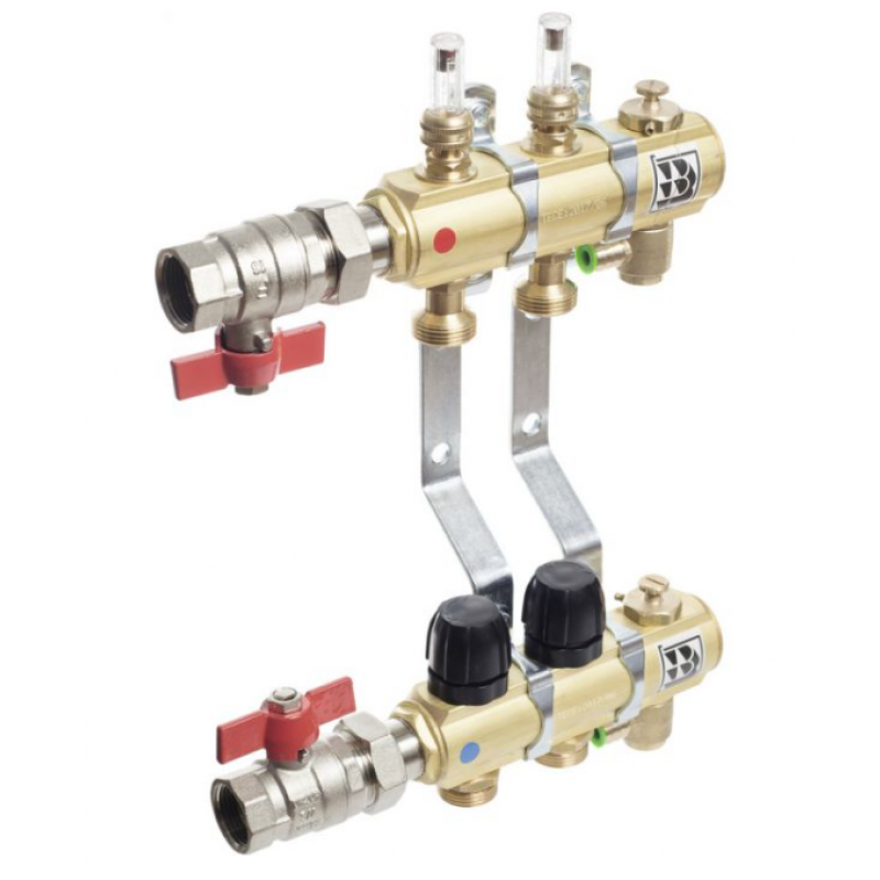 TECEfloor rozdzielacz mosiężny 1" ogrzewania podłogowego z przepływomierzami magnetycznymi, 6-sekcyjny Kod 77331006