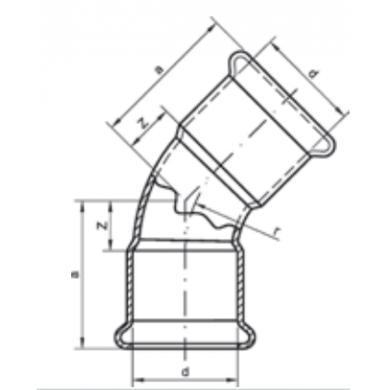 Sanha Press Gas Łuk 45 stopni ZWxZW 28mm KOD 11004128 