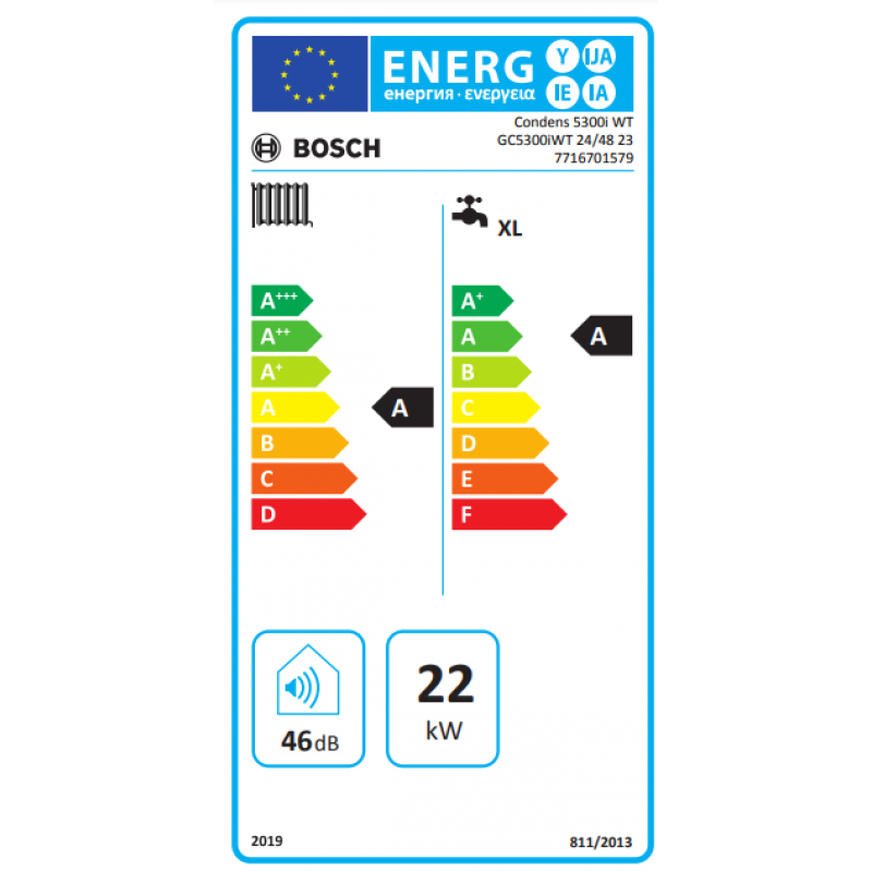 Bosch Condens 5300i WT 24/48 23 Kocioł kondensacyjny z zamknięta komorą, dwufunkcyjny, z wbudowanym zasobnikiem 48l, z wężownicą KOD 7716701579 