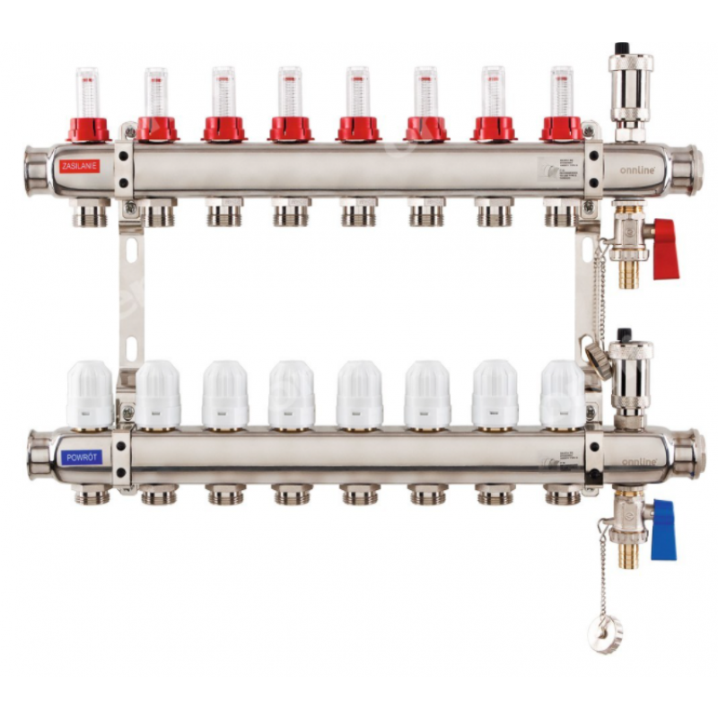 Onnline INOX Rozdzielacz ze stali nierdzewnej uzbrojony, 8 obiegów, typ K5 Kod 6081060