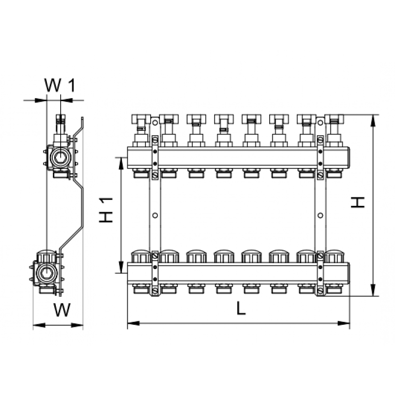 RZT Rozdzielacz podłogowy 9-otworowy PTM STANDARD z przepływomierzami, zaworami termostatycznymi KOD PTM5009S 