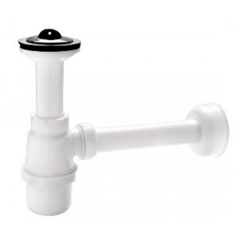 Akces Syfon umywalkowy butelkowy, odejście proste fi 32, sitko nierdzewne, korek PCV, biały KOD 19063