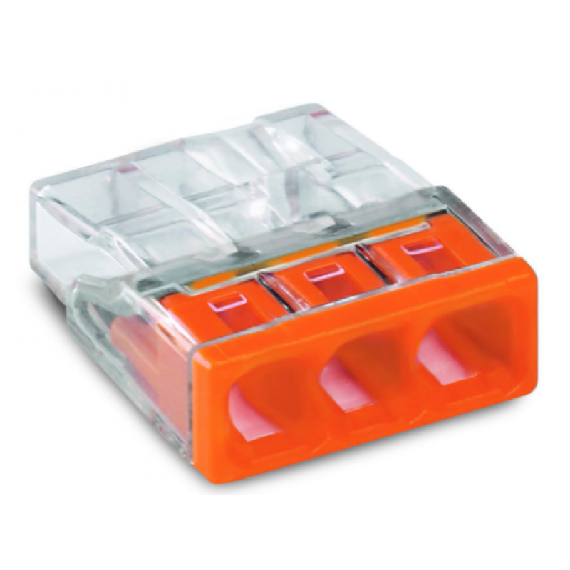 WAGO Złączka Compact do puszek instal., przewodów 1drutowych, 3-przewod., obudowa przeźroczysta, pokrywa pomarańczowa KOD: 2273-203